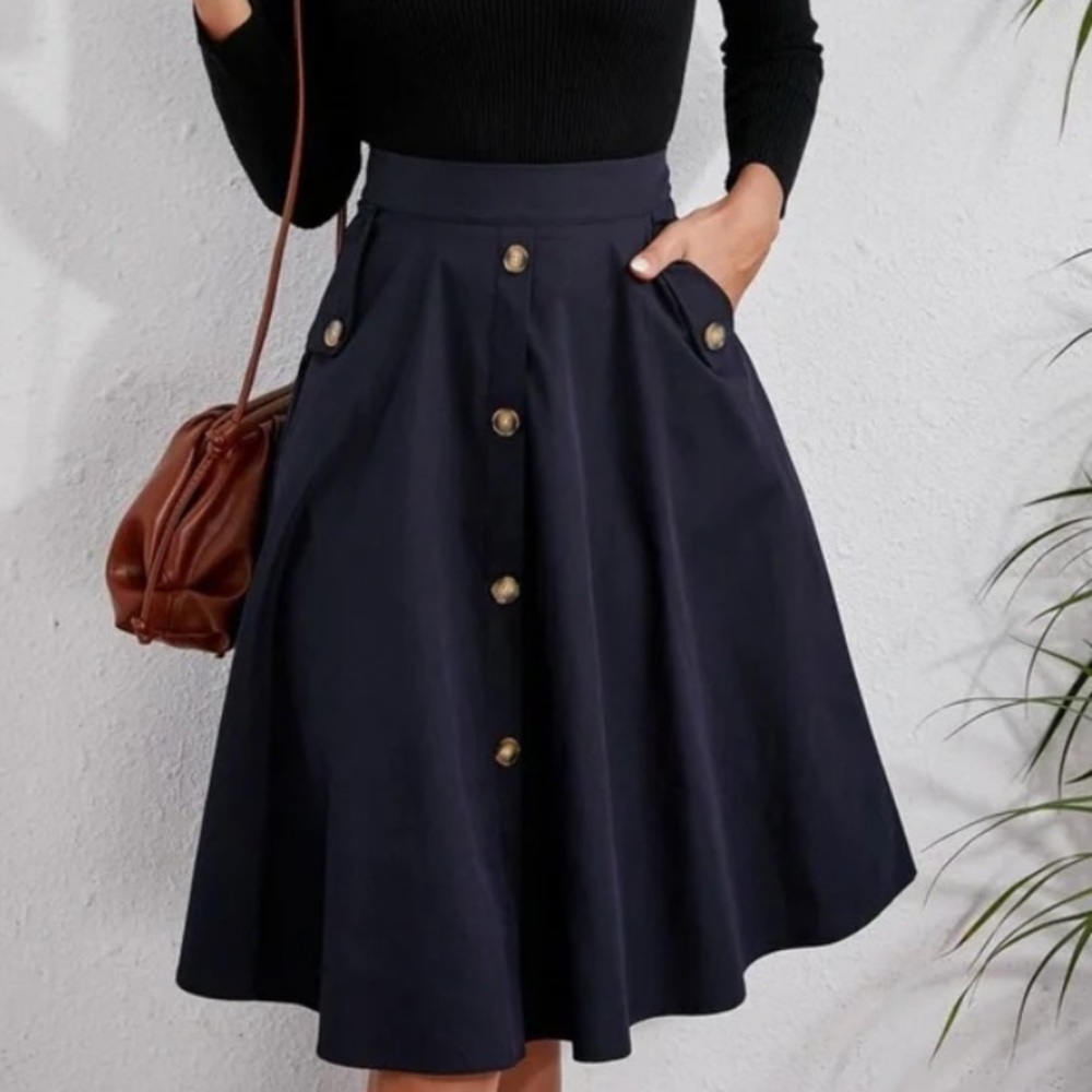 Classic Burnt Orange  Button Detail Pocket Midi Skirt Work - Picture 4 of 16